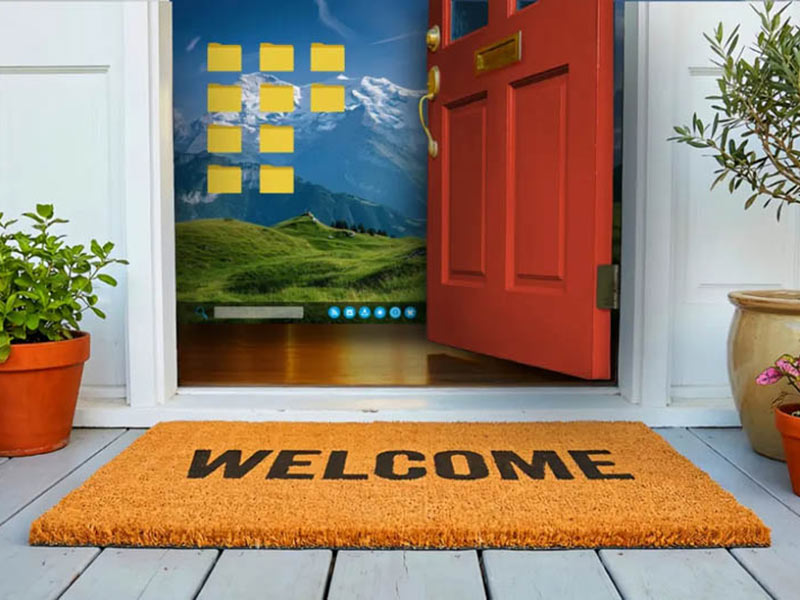 A welcome mat at a house entrance