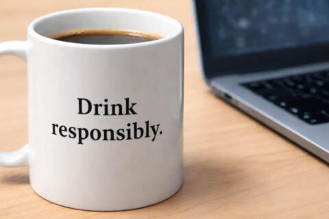 Coffee mug with the phrase "Drink Responsibly"