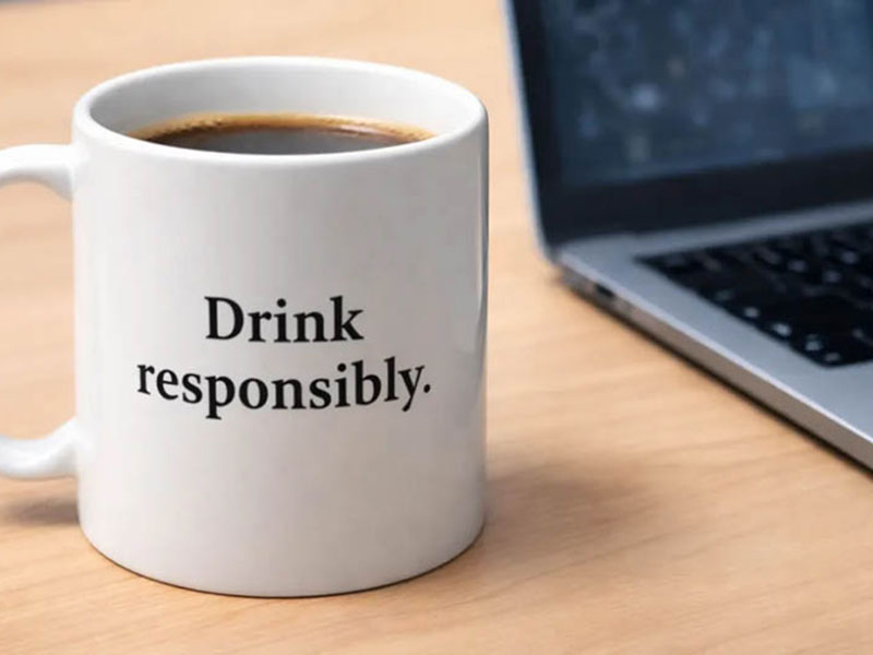 Coffee mug with the phrase "Drink Responsibly"