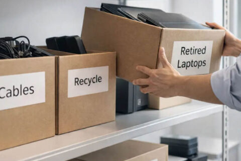 Cables. Recycle and retired laptops boxes