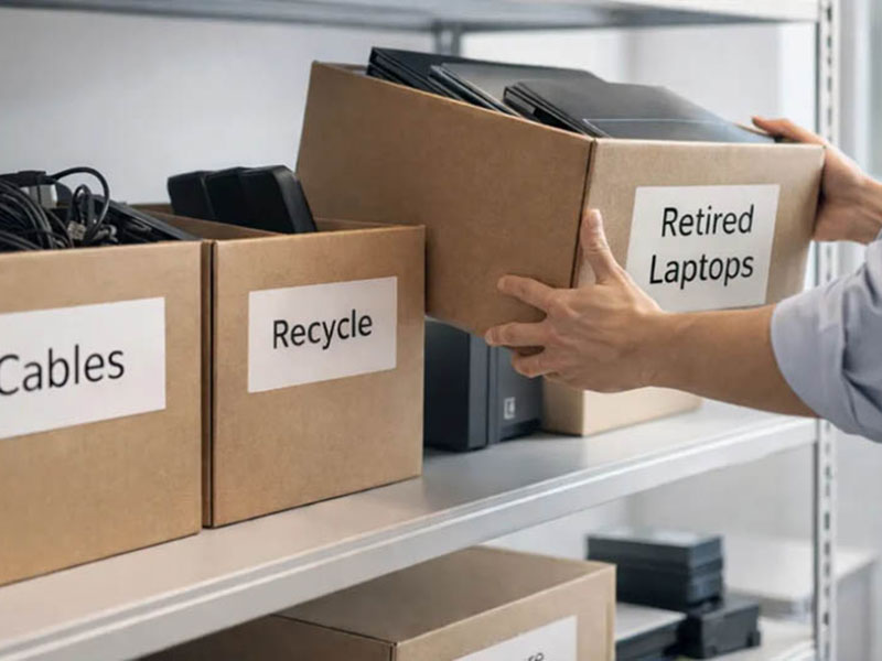 Cables. Recycle and retired laptops boxes